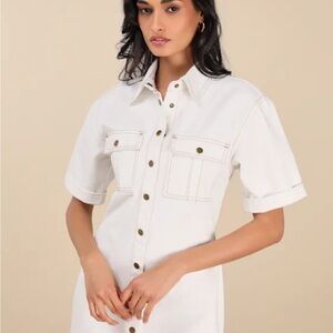 Lulu's Cream Button-Up Short Sleeve Dress